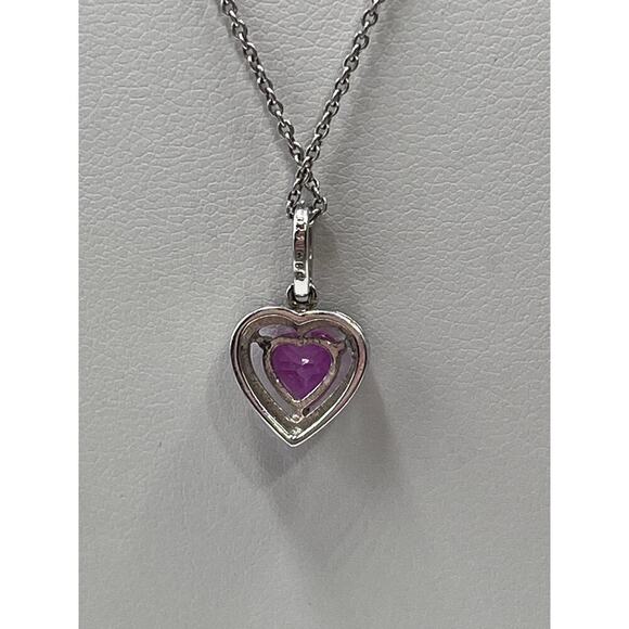 JBWR 925‎ Platinum Plated Pink Sapphire Heart Pendant & 18" Necklace - Picture 4 of 12